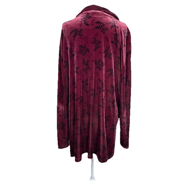Style & co Woman’s Velvet Floral Long Sleeve Collared Button Up Burgundy-1X - Picture 3 of 9